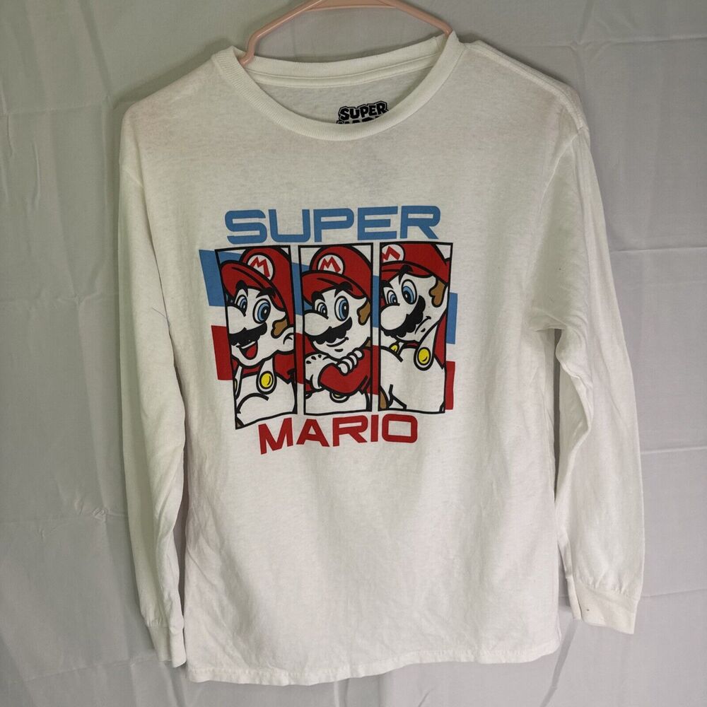 Super Mario Long‎ Sleeve White T-shirt Size Youth Large